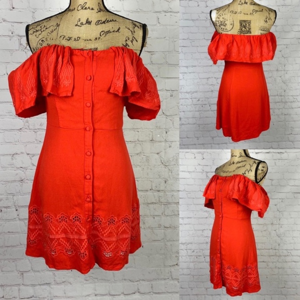 Sugar + Lips Orange Cold Shoulder Ruffled Cutouts Dress